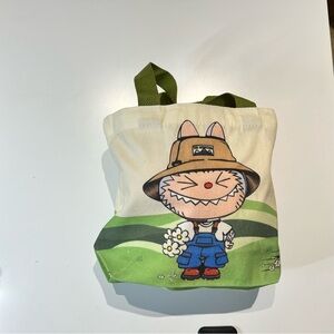 Labubu Cute Canvas Tote Bag with Green Handles